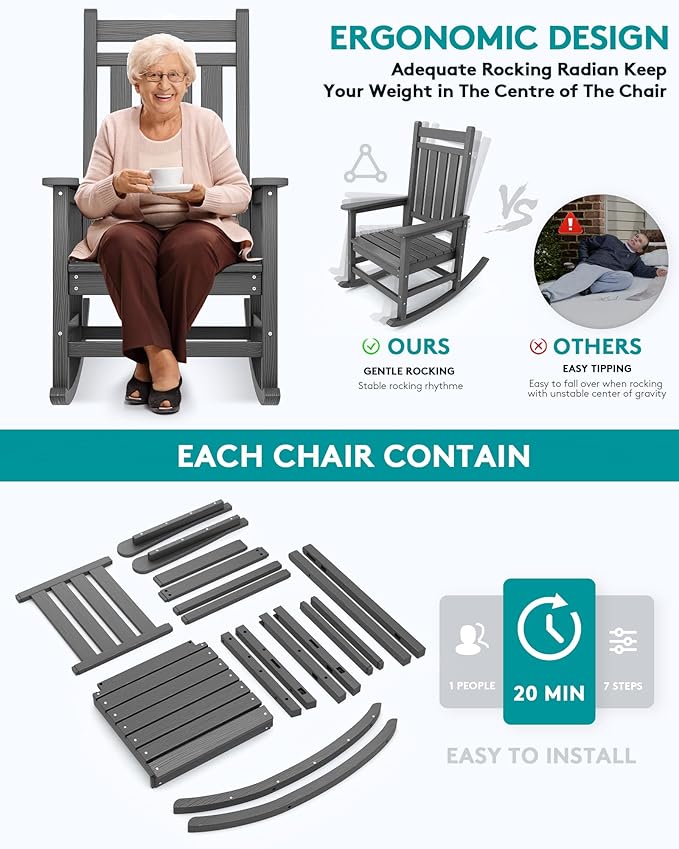 SERWALL Oversized Rocking Chair, Outdoor Rocking Chair - Image 4