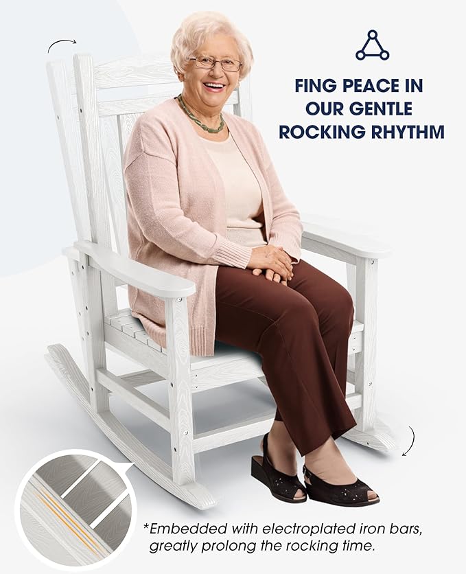KINGYES HDPE Patio Rocking Chair Set of 2, Outdoor Rocking Chairs Porch Rocker - Image 5
