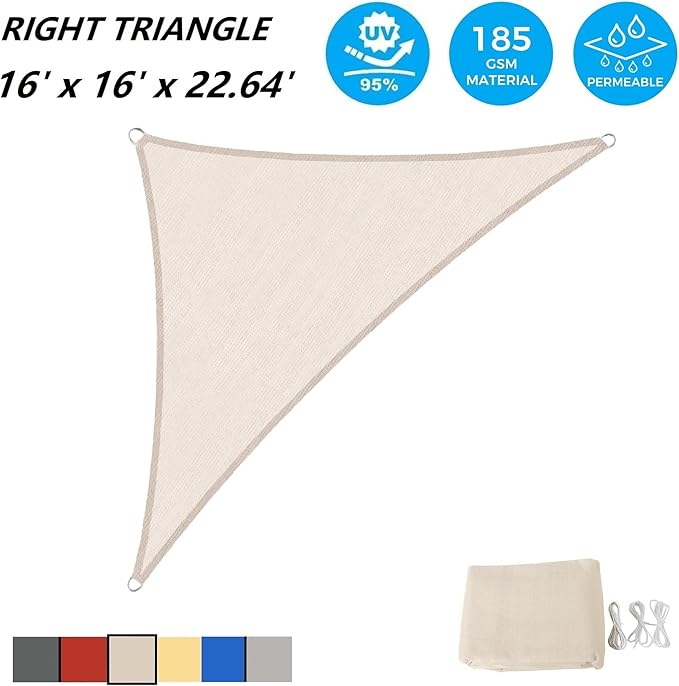 ASTEROUTDOOR Sun Shade Sail Triangle 16' x 16' x 22.64' UV Block Canopy - Image 2