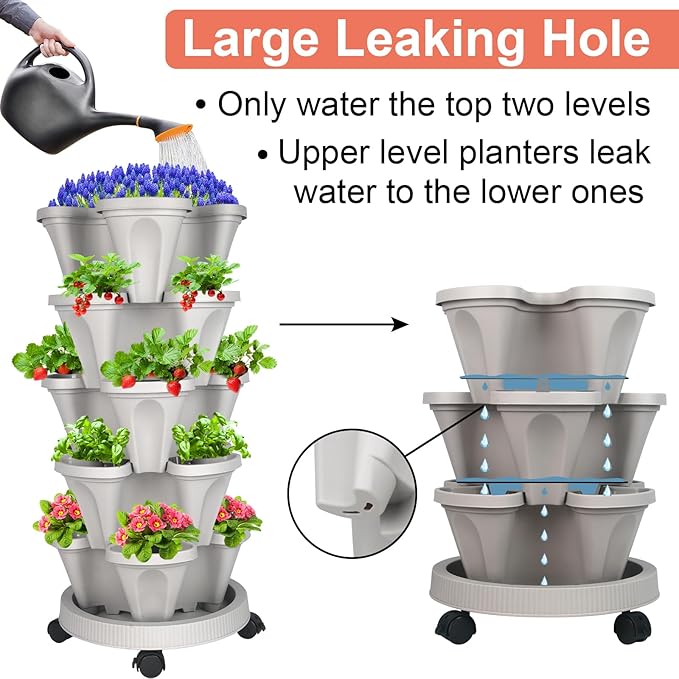 GameXcel Vertical Planter 5 Tier Stackable Planters Garden Planters Strawberry - Image 4