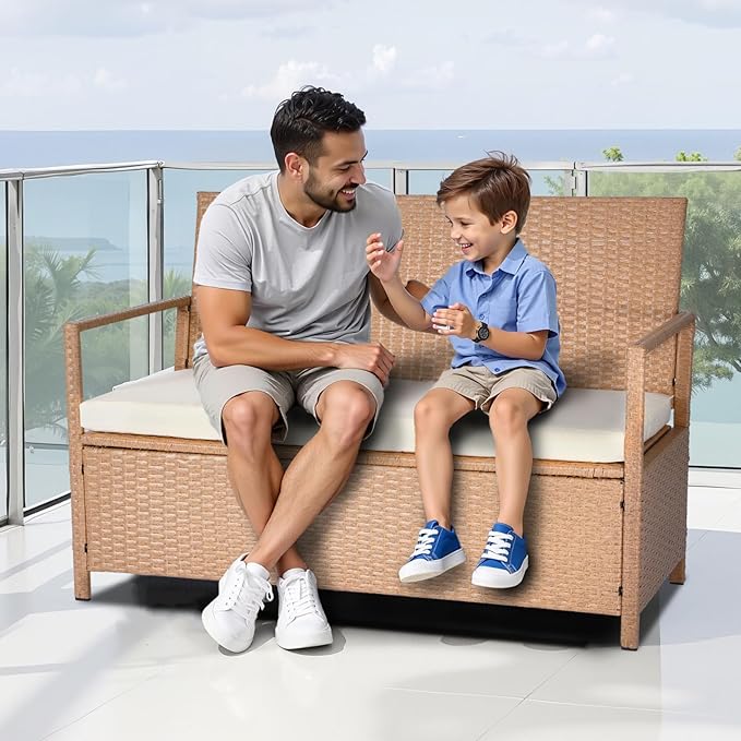 VEVOR Outdoor Storage Bench, 2-Person PE Rattan Storage Bench, 70 Gal Deck Box - Image 2