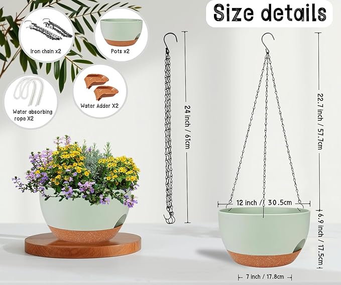 2 Pack 12 Inch Self Watering Hanging Planters - Image 3