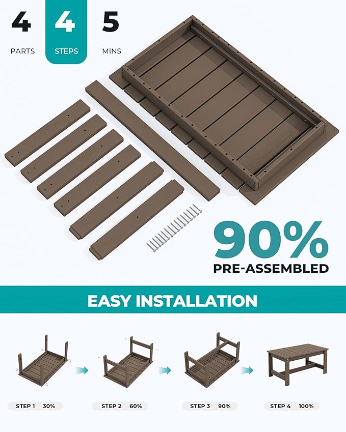SERWALL HDPE Patio Coffee Table, Rectangle Outdoor Coffee Table, All Weather - Image 7