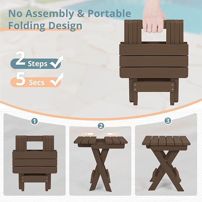 LUE BONA Small Outdoor Folding Side Table, HDPS Outside End Table - Image 5