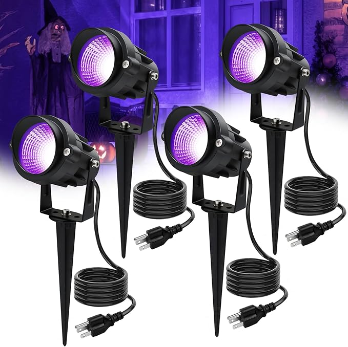 Halloween Outdoor Blacklight Spotlight, 12W Outdoor Black Lights by Qeeanmo