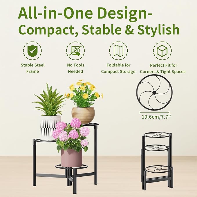 3 Tier Plant Stand Outdoor Tall Metal Corner Plant Stand - Image 5