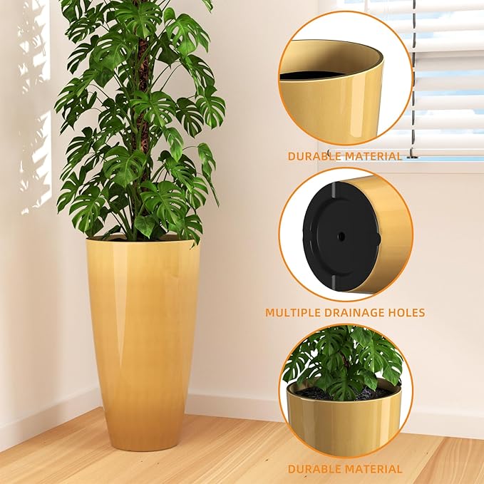 QCQHDU 21 inch Tall Planters for Outdoor & Indoor Plants, 2 Pack Sturdy - Image 8