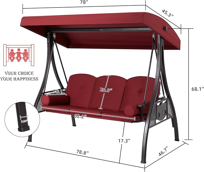 HOMREST 3 Seat Outdoor Porch Swing - Image 7