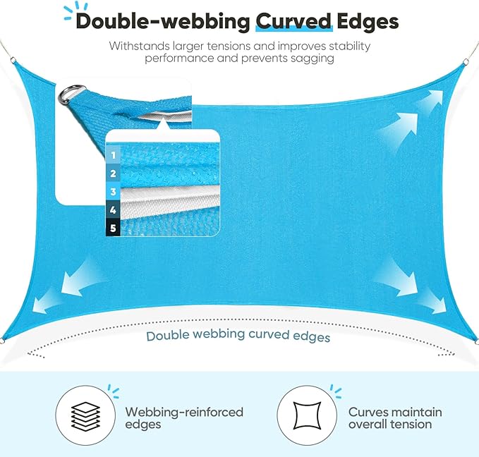 Quictent 20x16ft Rectangular Sun Shade Sail 185G HDPE Canopy 98% UV Block - Image 4