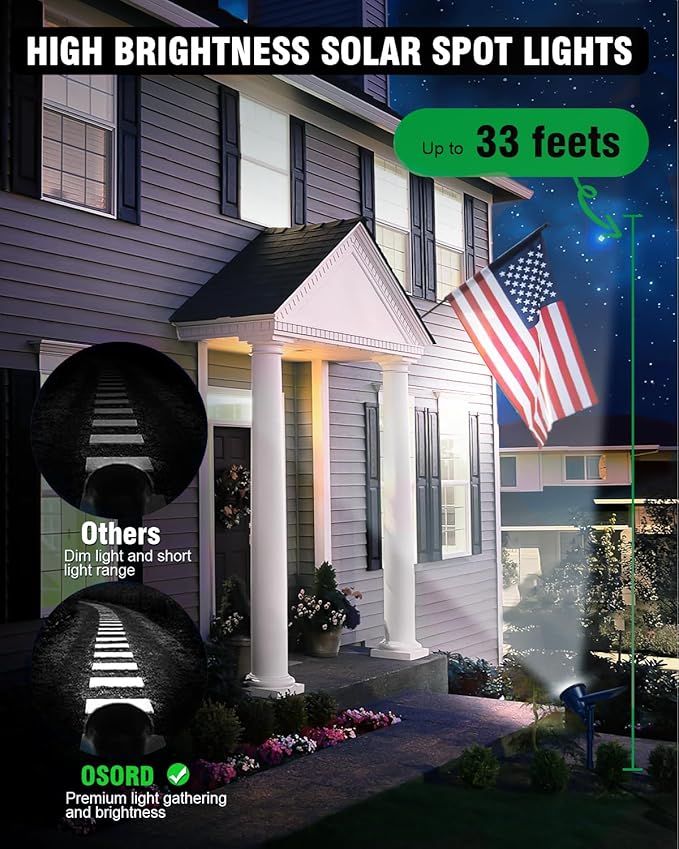 Solar Spot Lights Outdoor Waterproof, 18 LED 2 Mode Brightness Solar Spotlights - Image 4