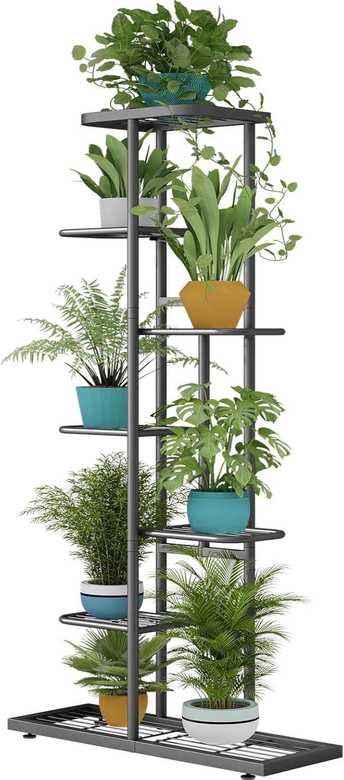 LINZINAR Plant Stand Metal 7 Tier 8 Potted Multiple Flower Pot Holder Shelf by LINZINAR