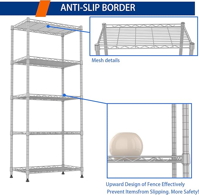 REGILLER 5-Wire Shelving Metal Storage Rack Adjustable Shelves, Standing - Image 5