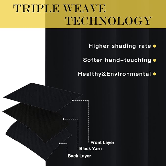 NICETOWN Blackout Black Curtain & Drape 90 inches Long - Image 2