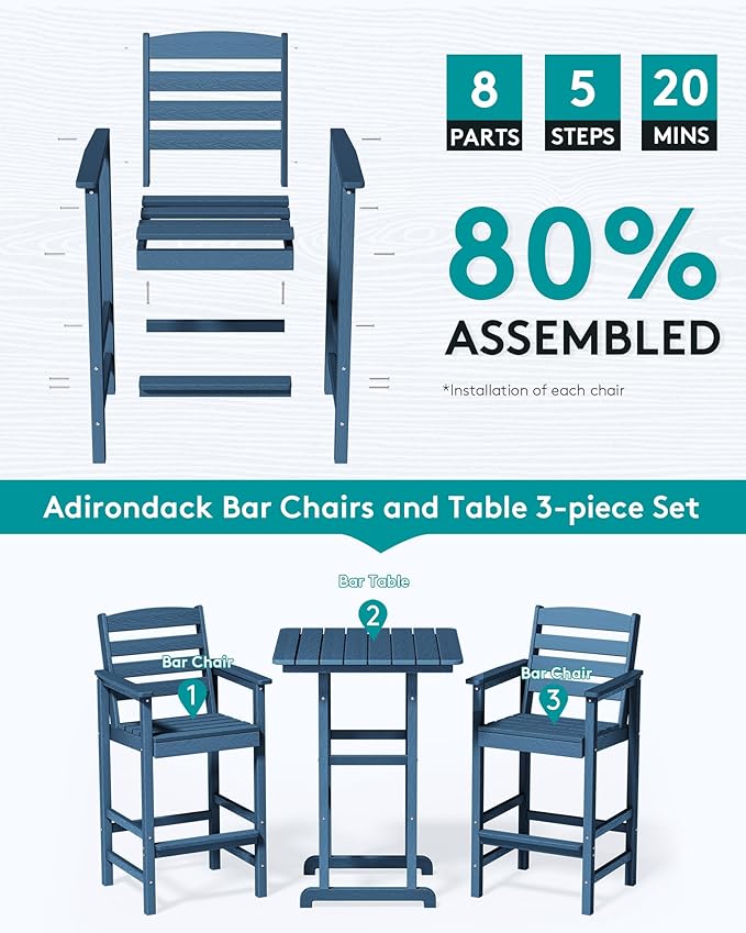 SERWALL 4 Pieces Outdoor Patio Bar Set - Image 5
