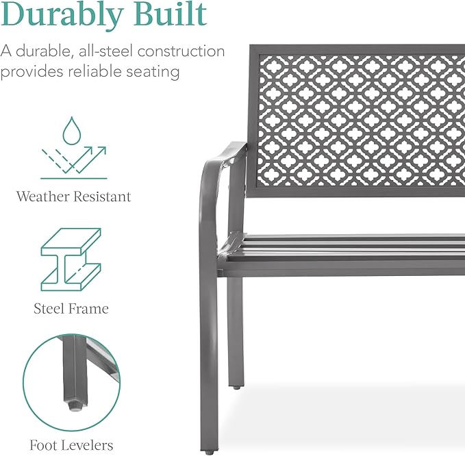 Best Choice Products Outdoor Bench 2-Person Metal Steel Benches Furniture - Image 3