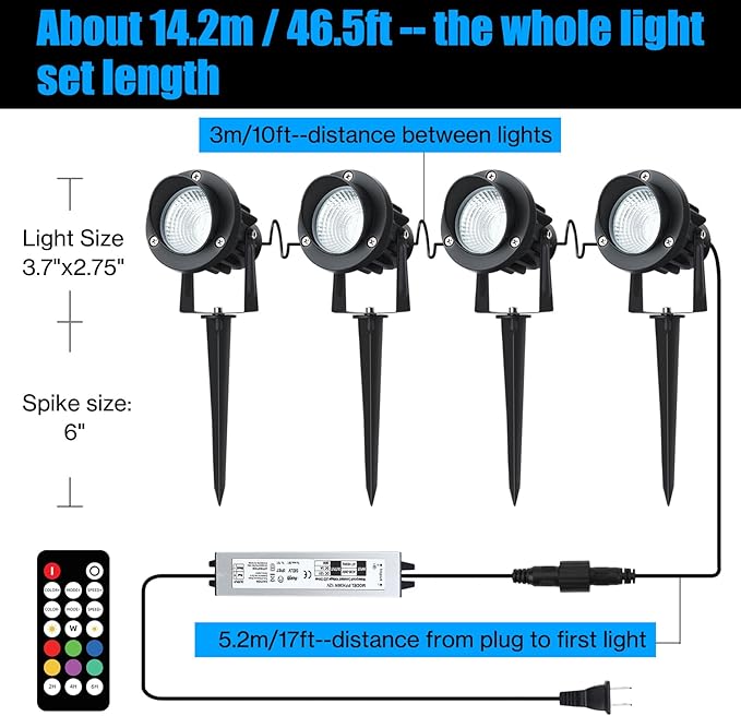 20W Outdoor RGB LED Spotlights 4 Pack, 120V 1000lm - Image 6