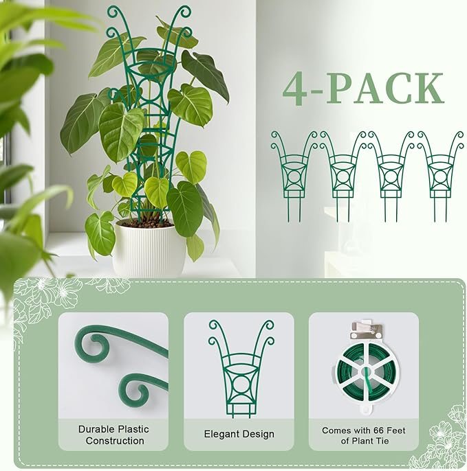 4 Pack Stackable Plant Trellis for Climbing Plants, Indoor/Outdoor Garden - Image 4
