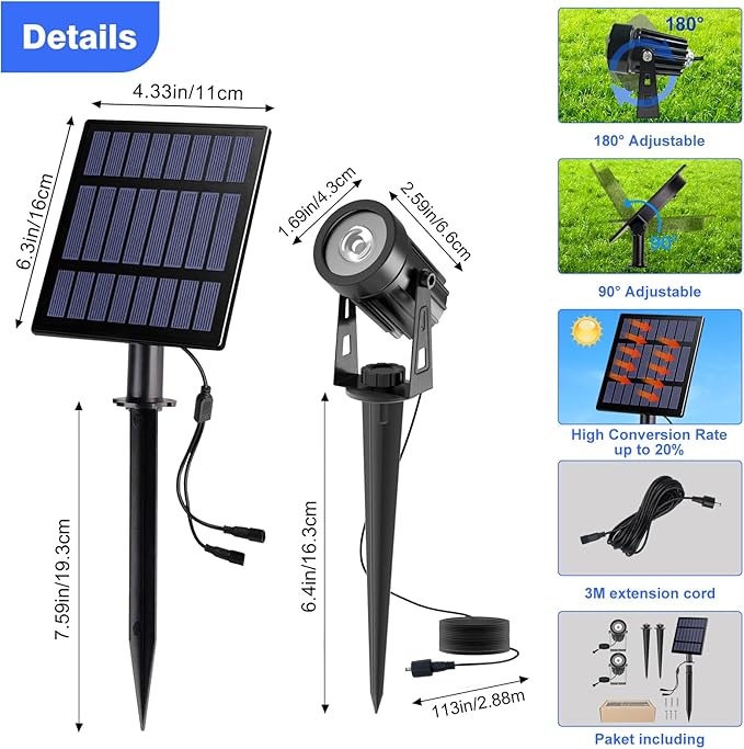 T-SUNUS Christmas Solar Landscape Spotlights Warm White, 2W Garden Spot Lights - Image 6