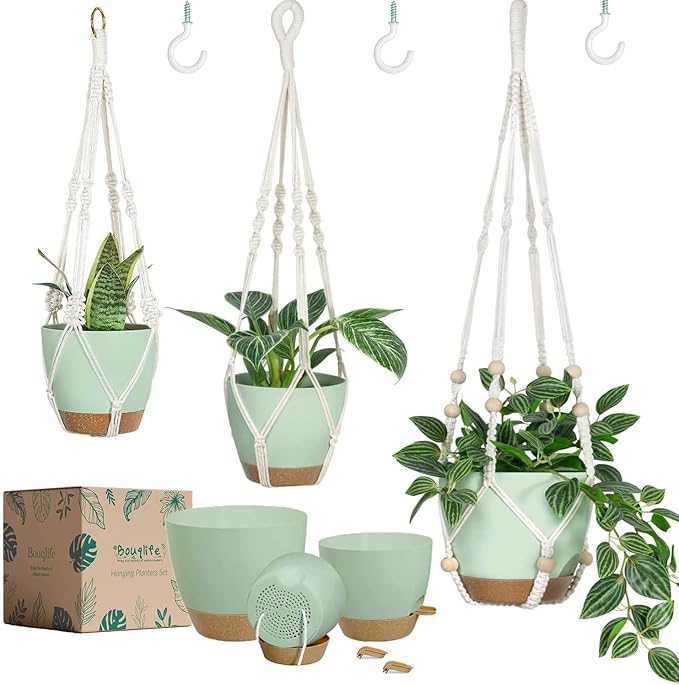 Self Watering Hanging Planters for Indoor Plants 3 Pack Macrame Plant Hangers by Bouqlife