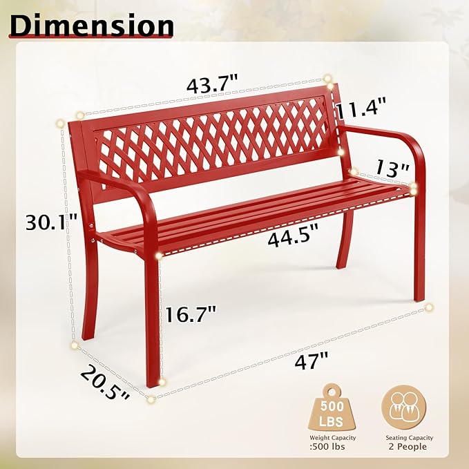 VINGLI 47'' Outdoor Bench, Weather Resistant Garden Patio Bench Powder Coated - Image 3