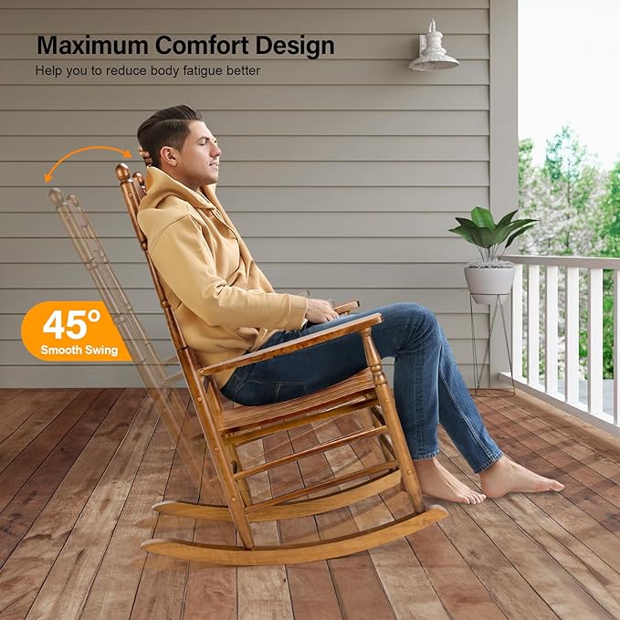 VINGLI Wooden Rocking Chair, Outdoor Chair - Image 4