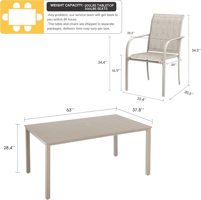 VICLLAX Patio Dining Set for 6, Outdoor Furniture Set Includes 63" Rectangle - Image 7