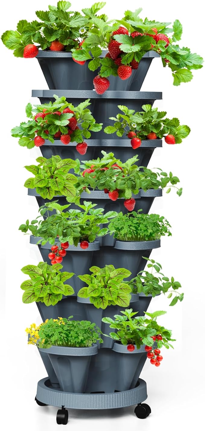 Strawberry Vertical Planter Tower Garden, 7 Tiered Stackable Planter Herb by Tectsia