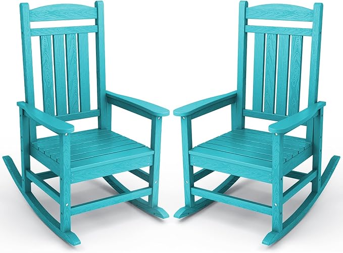 KINGYES Outdoor Rocking Chair Set of 2, High Density Polyethylene Patio Rocking by KINGYES