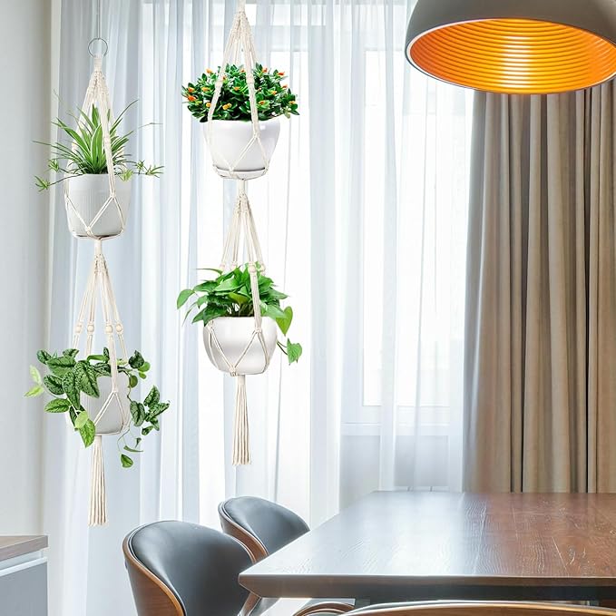 Belit 2 Pack Double Macrame Plant Hangers 2 Tier Hanging Planter Basket - Image 6