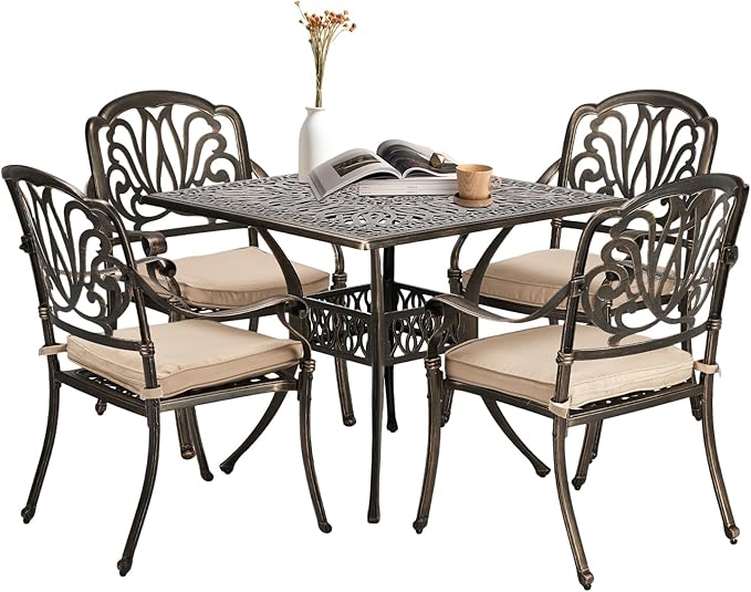 VINGLI 5-Piece Outdoor Patio Dining Set, Cast Aluminum All-Weather Outdoor by VINGLI