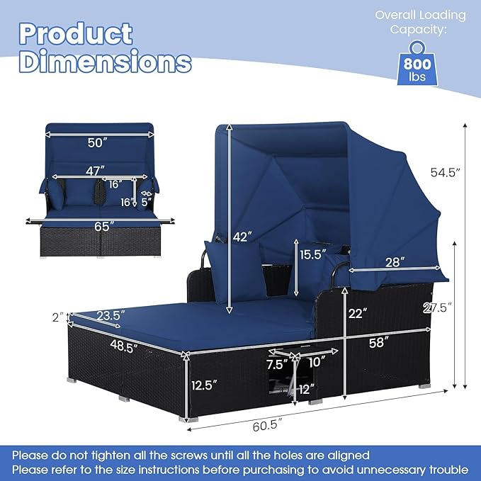 COSTWAY Outdoor Daybed with Retractable Canopy, Wicker Patio Furniture Set with - Image 5