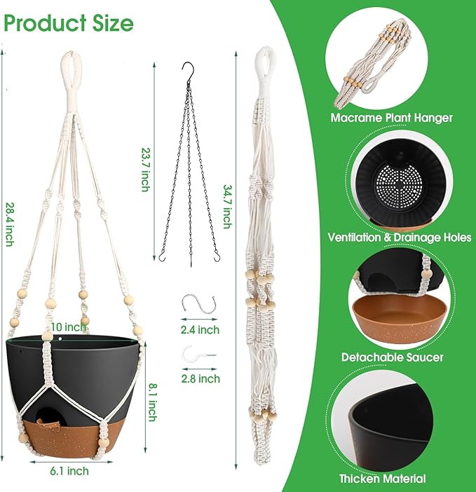Hanging Planters for Indoor Outdoor Plants, 2 Pack Self Watering Hanging Pot - Image 2