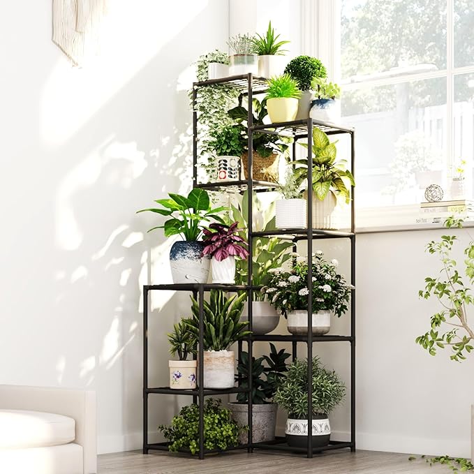 Bamworld Black Plant Stand Indoor Outdoor Corner Plant Shelf 54.7" Tall Plant by Bamworld