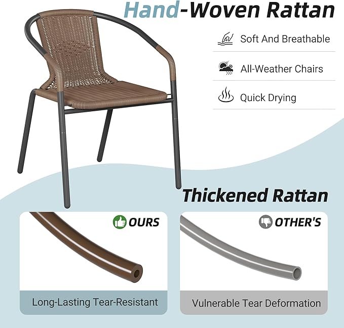 Amopatio Outdoor Dining Chairs Set of 4, Stackable Patio Chairs, Rattan Wicker - Image 6