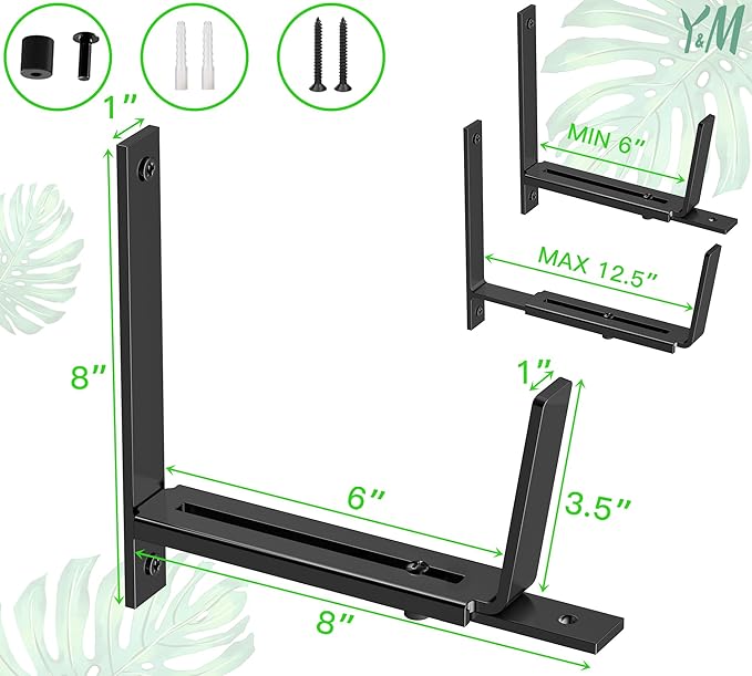 Y&M Adjustable Planter Brackets, Heavy Duty Iron Window Box Mounting Hooks - Image 3