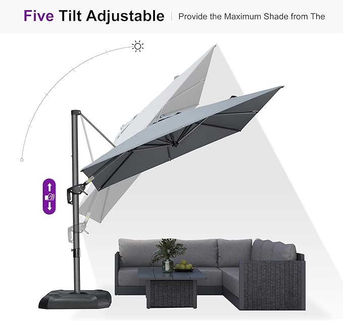PURPLE LEAF 8 Feet Square Cantilever Umbrella Patio Umbrella - Image 7