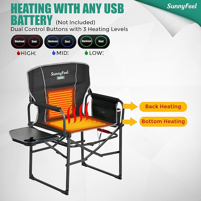 SUNNYFEEL Heated Camping Directors Chair, Heavy Duty, Oversized Outdoor - Image 5