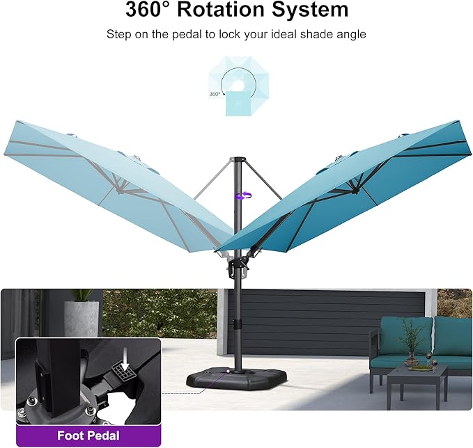 PURPLE LEAF 9' X 9' Left-right Tilt Patio Umbrella Outdoor Cantilever Swivel - Image 7
