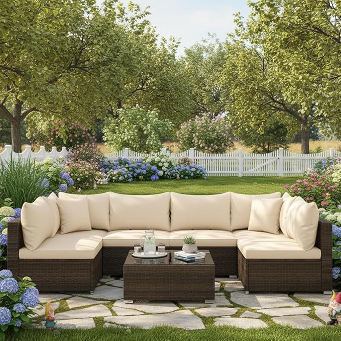 Tangkula 7 Pieces Wicker Patio Furniture Set, All-Weather Outdoor Rattan - Image 2
