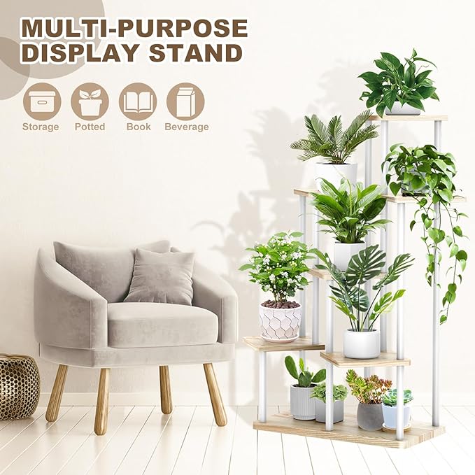 7 Tier Plant Stand Indoor, Thickened Metal Wood Corner Plant Shelf Stands - Image 4