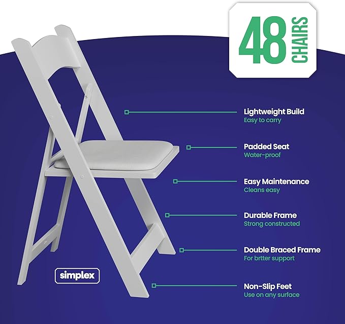 SIMPLEX 48 White Folding Chairs – Resin Stackable Foldable Chairs - Image 3