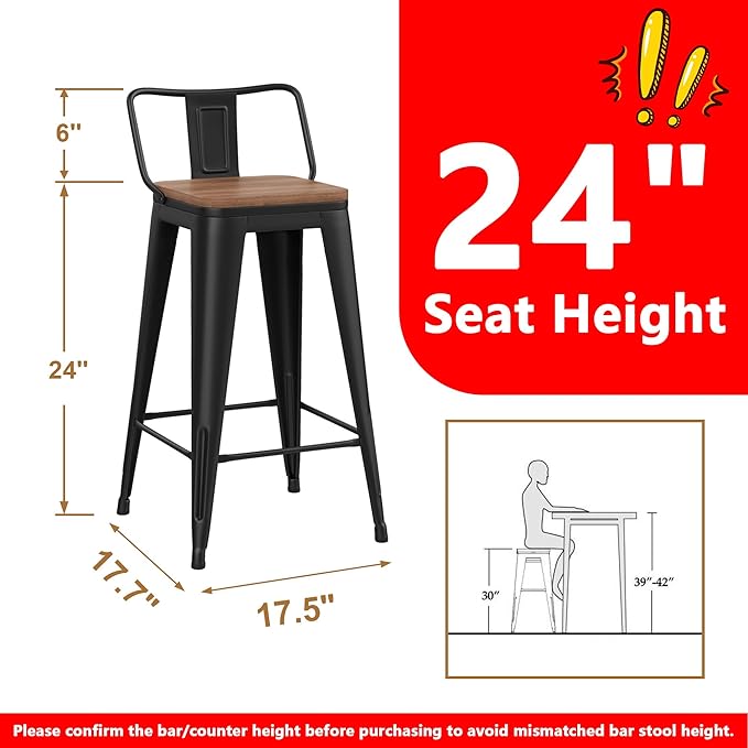 WENTMENT Metal Bar Stools Set of 4 Counter Height Barstools - Image 2