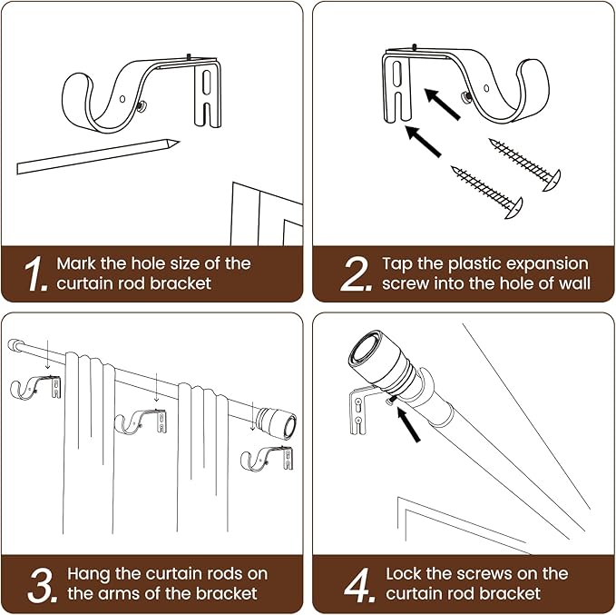 1” Diameter Matte Black Curtain Rod Itself is 30-60 inch 2 Pack, Fit 30 to 56 - Image 5