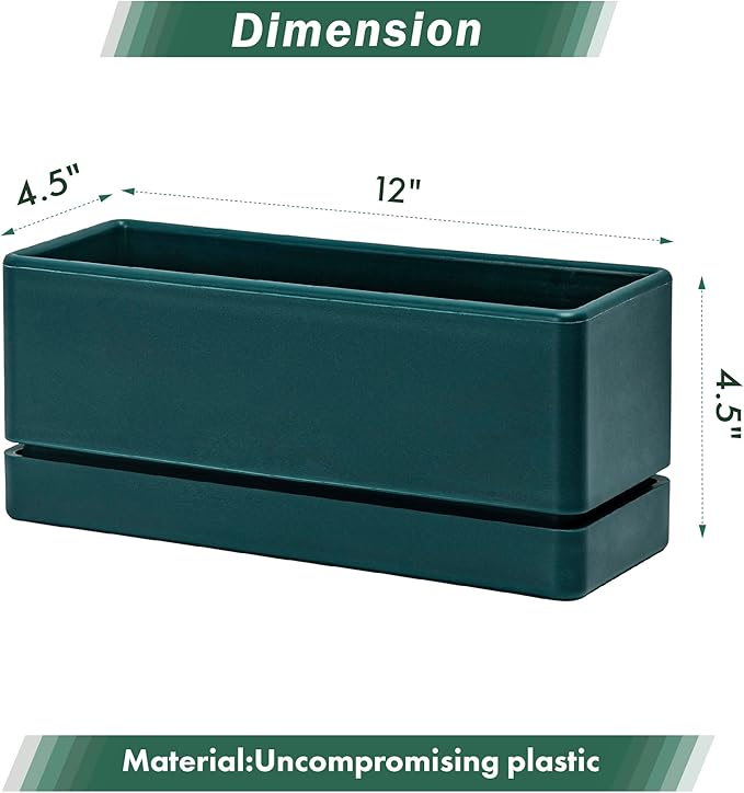 D'vine Dev 12 Inch Window Box Planter, Rectangle Plastic Herb Planter - Image 3