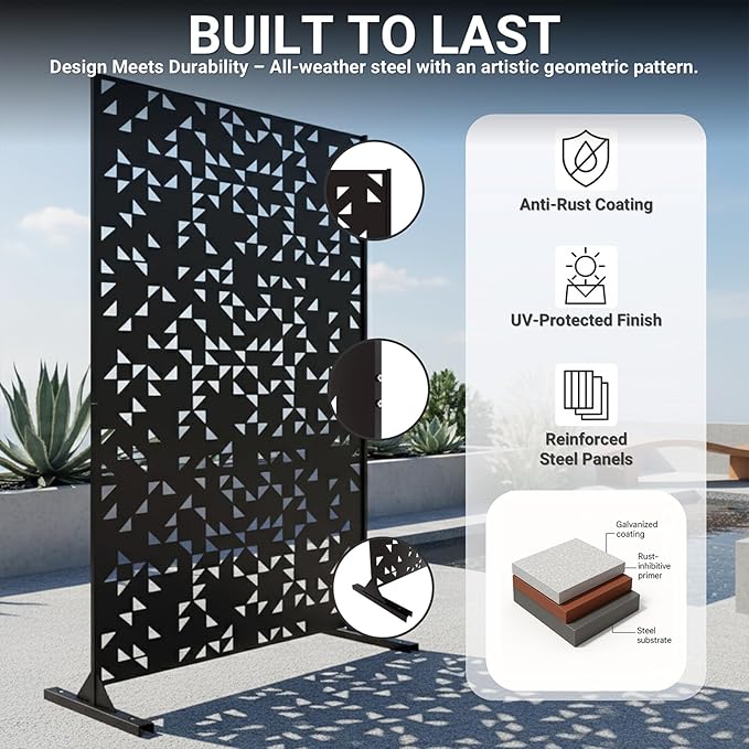 Metal Privacy Screen Outdoor 6FT – Laser-Cut Geometric Mosaic Decorative Steel - Image 3