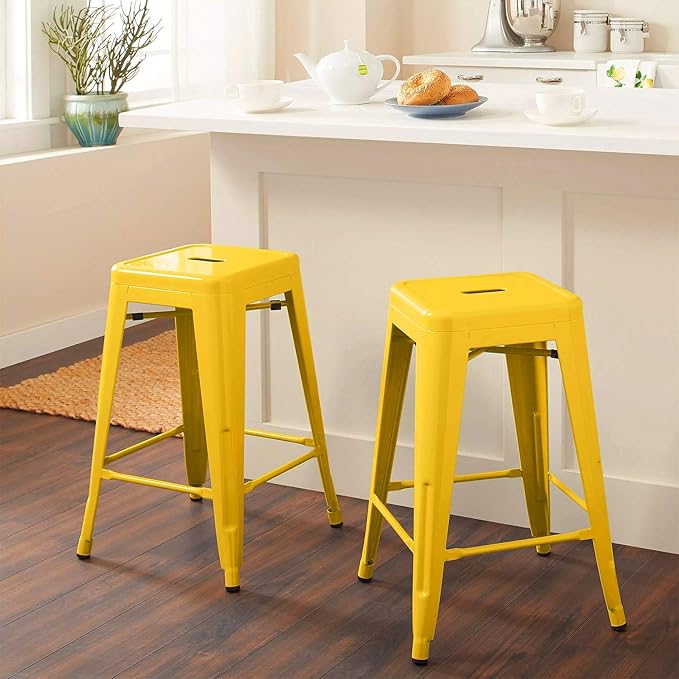 Devoko Metal Bar Stools 24" Indoor Outdoor Stackable Barstools Modern Style - Image 2