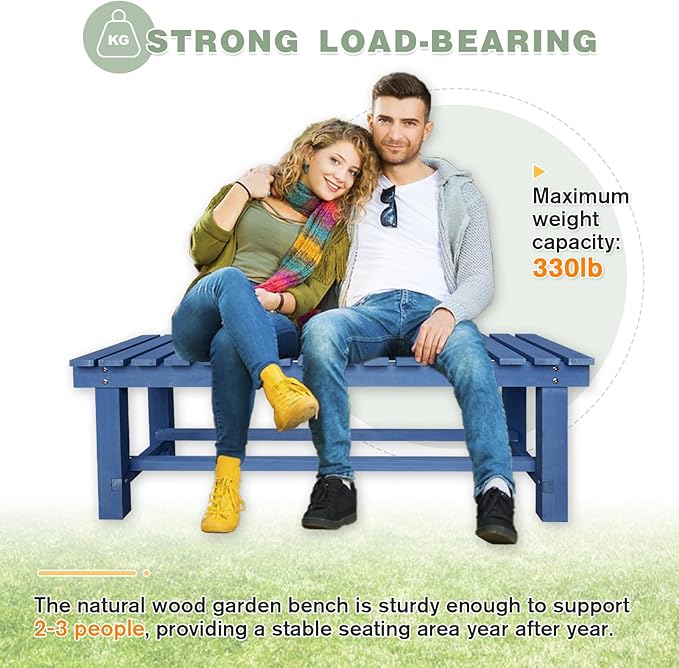 Outdoor Garden Wood Bench, 3-Person Weatherproof Wooden Bench Park Narrow Bench - Image 5