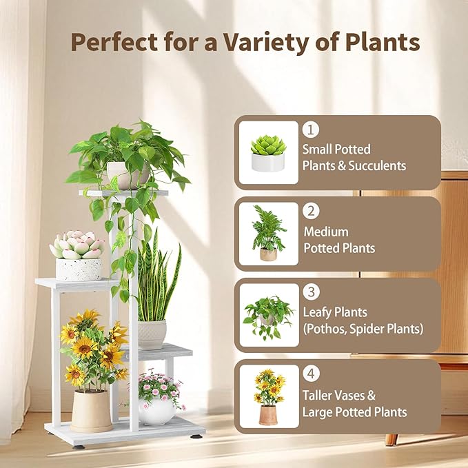 LASZOLA White 4 Tiered Wood Plant Stand Indoor - Image 7