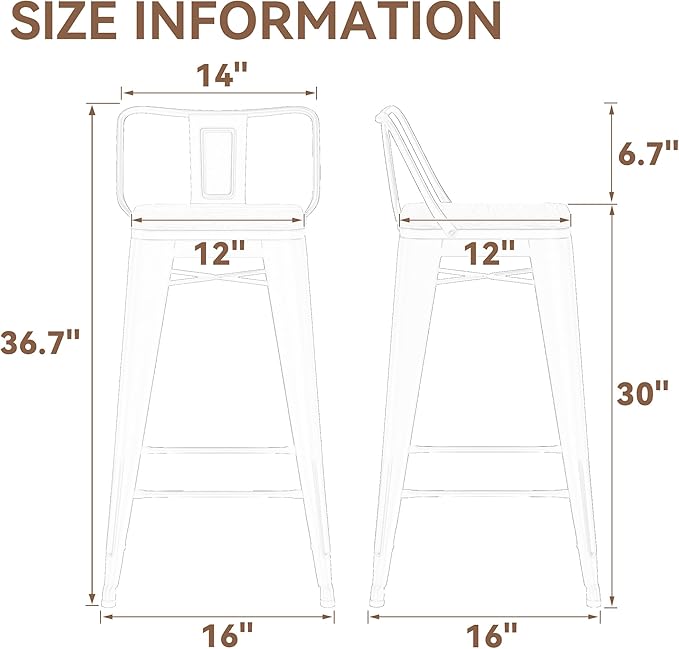 Yongchuang 30 inch Bar Stools Set of 2 Kitchen Bar Height Chairs - Image 2