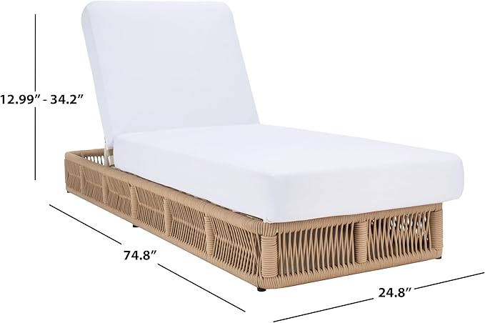 SAFAVIEH Outdoor Collection Gillian Tan Rope/White Cushion Chaise Lounge Chair - Image 3